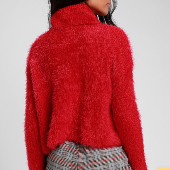 Lulu’s Red Eyelash Cropped Sweater - Picture 5 of 7